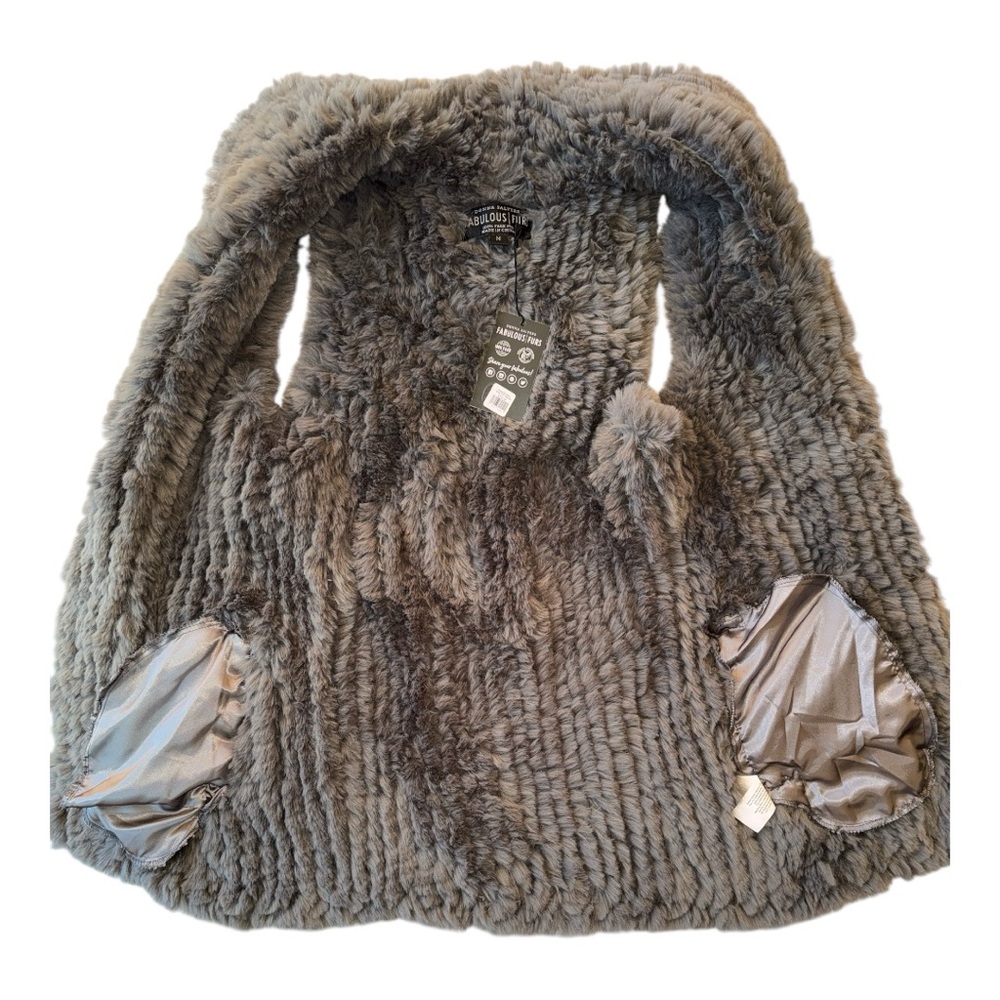 NWT Donna Saylers Fabulous Faux Fur Knitted Vest Slate Grey Size Medium - Picture 8 of 13